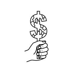 Monetary Metamorphosis: A clenched fist grips a crumbling dollar sign, illustrating the fragility of finance, the shifting landscape of wealth, and the changing face of financial systems.