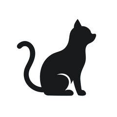 Black cat silhouette sitting elegantly with curled tail feline