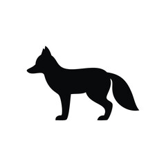 Black silhouette of a fox standing alert animal white