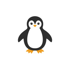 Cute cartoon penguin with orange feet and beak animal bird
