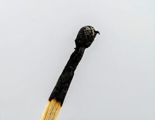 Burnt matchstick on white background
