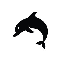Leaping black dolphin with white eye silhouette jumping