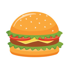 Delicious burger with fresh ingredients and sesame seed bun hamburger food