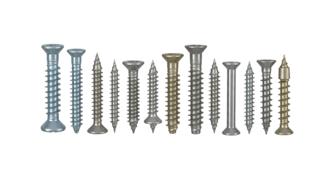 Collection of Various Screws Metal Fasteners on Black Background