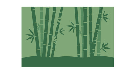 Stylized Bamboo Forest Illustration with Lush Green Foliage and Stems