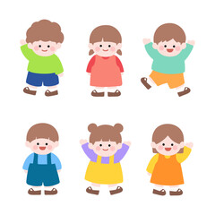A Cute Set of Smiling Children Characters in Various Full-Body Poses