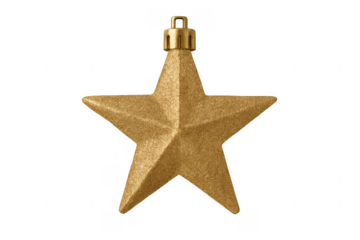 Glittering gold star christmas ornament on transparent background