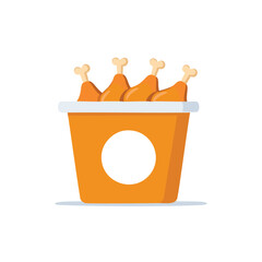 Orange bucket filled with fried chicken drumsticks fast food
