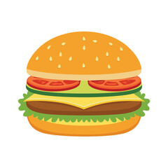 Orange sesame seed bun with tomato cheese lettuce and patty hamburger burger