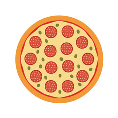 Pepperoni and olive pizza with golden crust olives cheese
