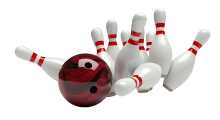 Bowling Strike Red Ball Pins Black Background