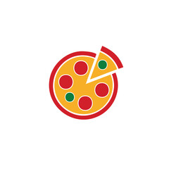 Round pizza with red pepperoni and green olives food italian food
