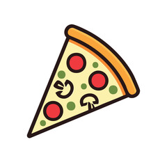 Slice of pizza with red circles and green dots food italian