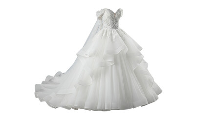 Obraz premium Elegant White Wedding Dress with Lace and Ruffles