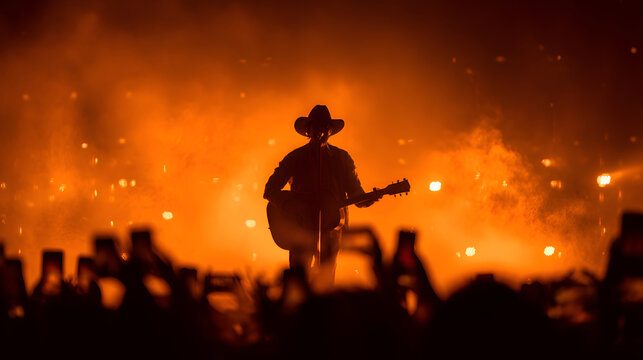 Country singer performing live on stage with acoustic guitar