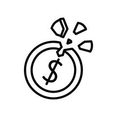 Broken Coin: Illustrating the concept of financial ruin and economic collapse through a striking and minimalist graphic design.