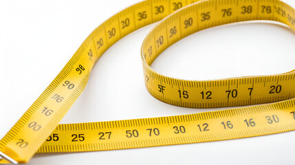Close-up of a yellow measuring tape isolated on white - 76