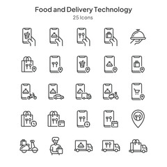 food and delivery technology icons collection