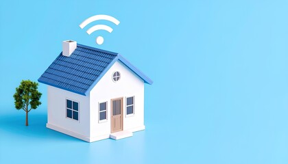 illustration of miniatur house model with the wireless icon
