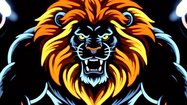 A powerful, roaring lion illustration with vibrant colors and intense expression.