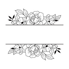 Decorative Floral Border Vector Design Images, Title Name Border flower Hand Draw Decoration, Name Border, leave Hand Draw. branch frame with black flowers. Hand drawn mono line floral background.