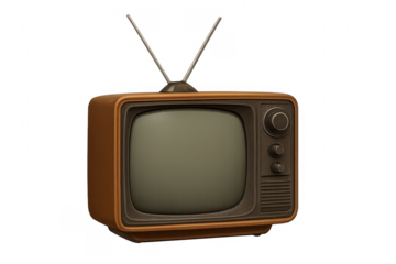 Retro television set with rabbit ear antennas on transparent background