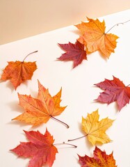 Obraz premium Autumn Leaves Arrangement, Nature, Indoor Studio, Photography, Warm Colors, Close-Up, Seasonal Change