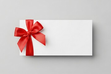 Elegant red ribbon tied on blank card for special occasion