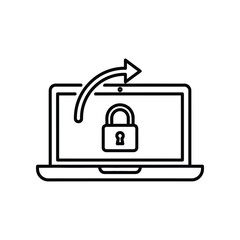 Digital Safety Icon: An illustrative representation of data security, a laptop screen featuring a closed padlock icon, with a curving arrow signaling a continuous safeguard.