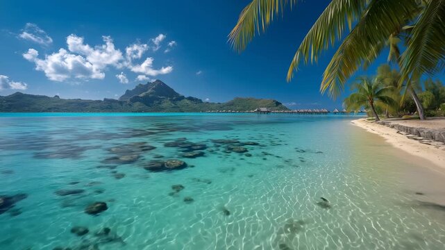 Tropical Resort Landscape with Clear Sea and White Sand Beach