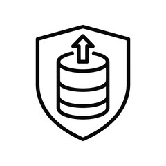 Secure Data Shield: An icon of a data server, encased within a protective shield, is depicted with an upward-pointing arrow, it suggesting secure data flow. 