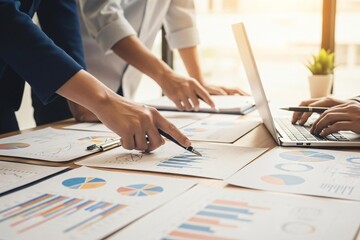 Team analyzing financial charts and data on desk