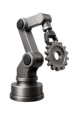 Robotic arm holding gear on black background detailed illustration