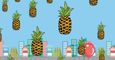 Celebration birthday party concept with pineapple icons against black background - Powered by Adobe