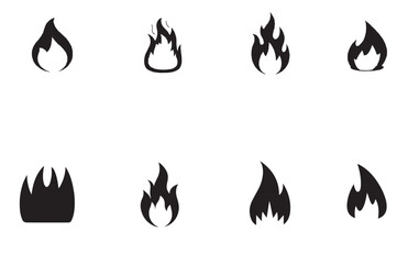 Black Fire Silhouette Vector Icons , Collection of black fire flame silhouette icons in simple vector style, perfect for logo design, symbols, and abstract burning concepts.