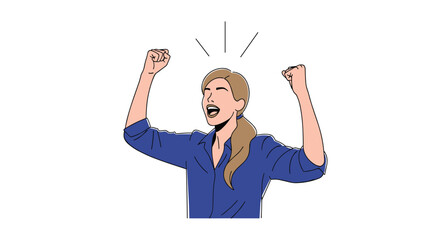 Energetic woman cheers enthusiastically showing great success and accomplishment with joyful exuberance and powerful emotion