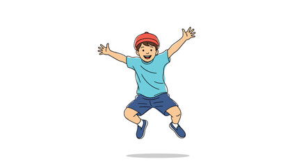 Joyful young boy with open arms in mid-air celebrating a happy moment