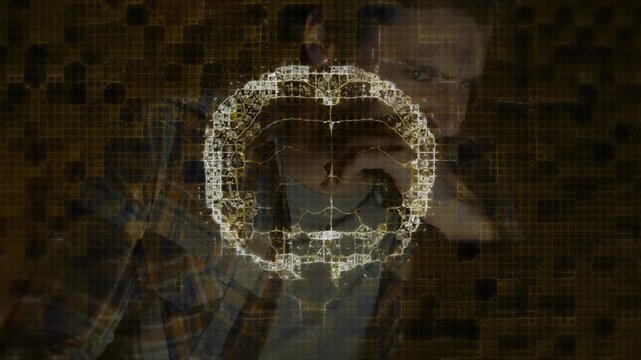 Animation of digital brain over caucasian businessman