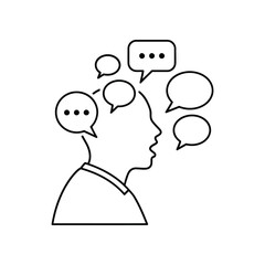 Inner Voice: A minimalist line drawing encapsulates the concept of internal dialogue or thought process, depicting a person with speech bubbles floating above their head.