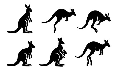 Silhouette kangaroo collection: jumping and standing poses