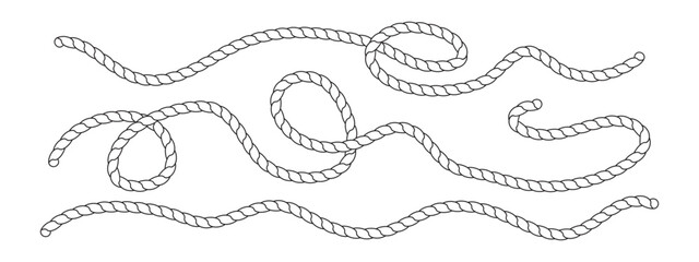 Black and white vector depiction of twisted rope designs creating loops and curves. Minimalistic style. Vector © YEVHENIIA