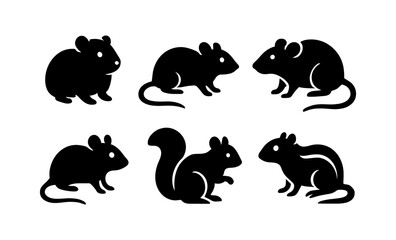Silhouette collection of small rodents including mouse, rat, and squirrel on white background