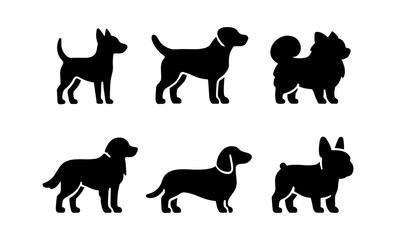 Obraz premium Silhouette set of popular dog breeds in black and white design