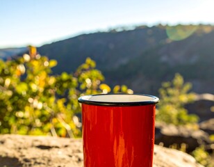 Red Mug on Mountaintop View