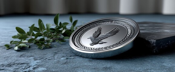 Detailed Silver Medallion with Bird Motif