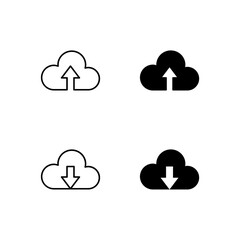 Cloud Upload and Cloud Download Icon Collection in Line and Solid Style