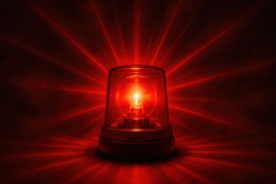 Red Alert Beacon: A close-up shot of a glowing red emergency light, radiating intense rays against a dark background, symbolizing danger, urgency, or a call for attention.