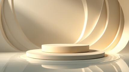round podium on smooth surface with faint abstract curves and subtle reflections