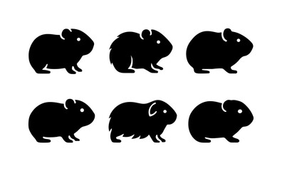 Obraz premium Guinea pig silhouette collection: variety of cute rodent shapes in black outline design