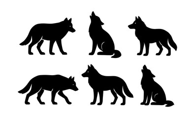 Collection of wolf silhouettes: howling and prowling in various poses
